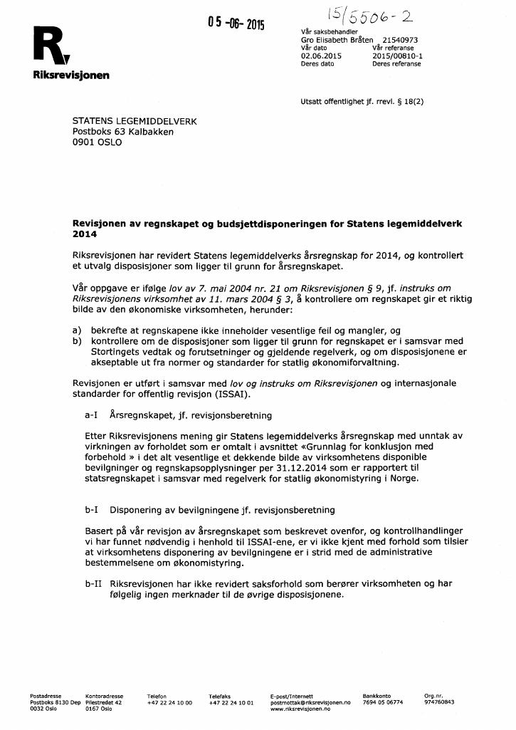 Forsiden av dokumentet Revisjonsberetning (PDF)