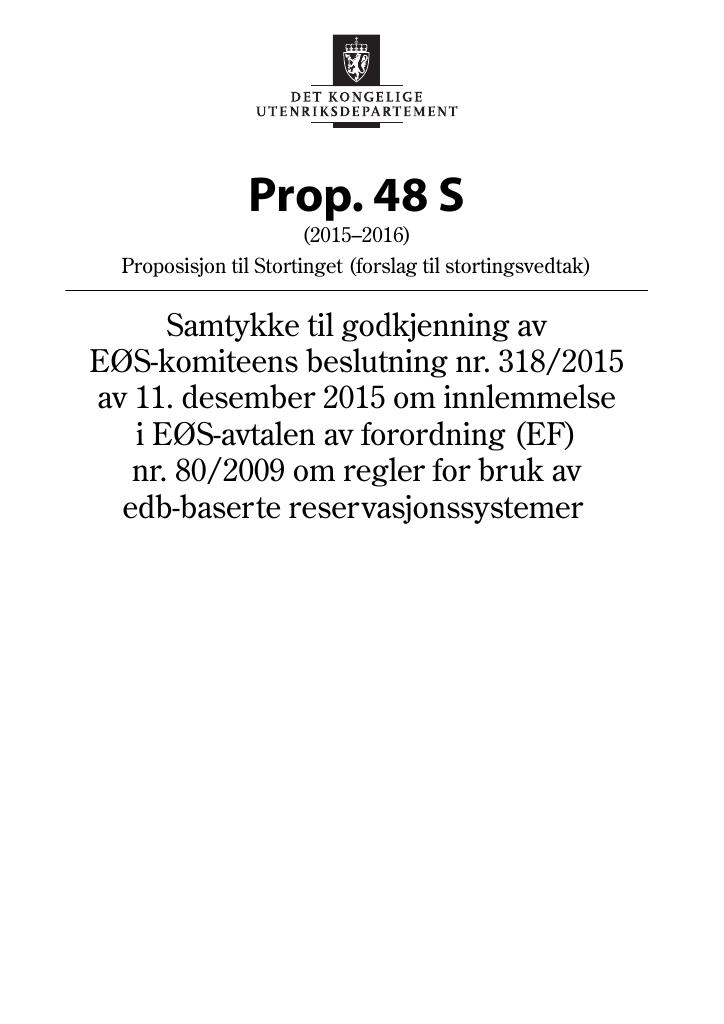 Forsiden av dokumentet Prop. 48 S (2015–2016)