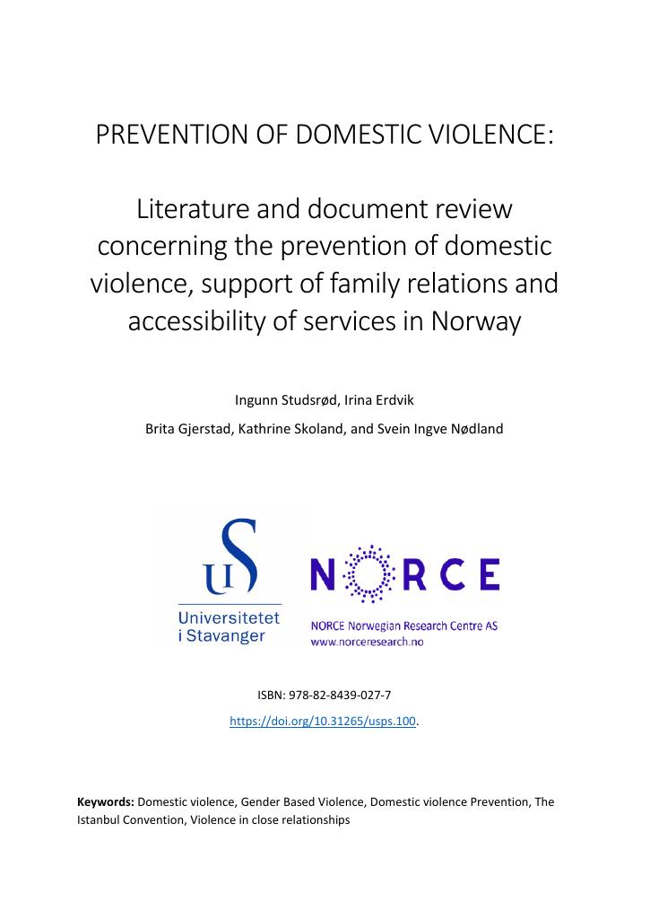 Forsiden av dokumentet Prevention of Domestic Violence: Literature and document review concerning the prevention of domestic violence, support of family relations and accessibility of services in Norway