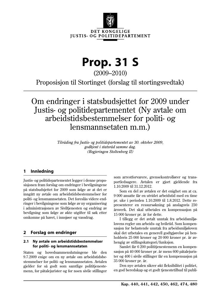 Forsiden av dokumentet Prop. 31 S (2009-2010)