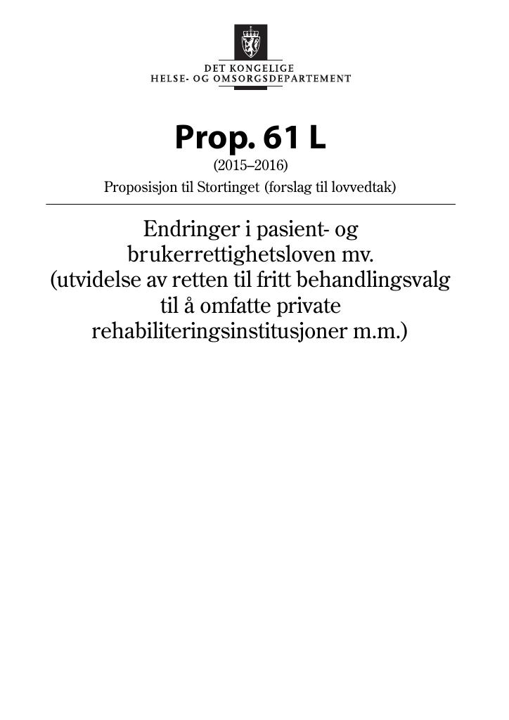 Forsiden av dokumentet Prop. 61 L (2015–2016)