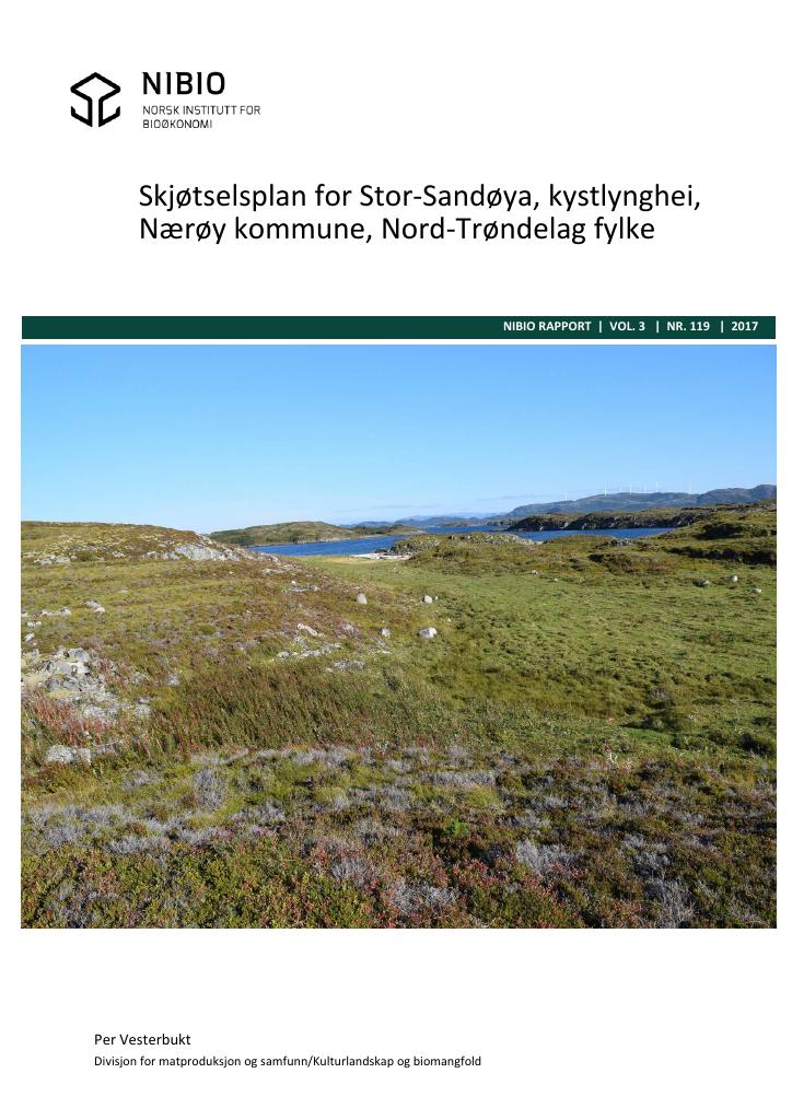 Forsiden av dokumentet Skjøtselsplan for Stor-Sandøya, kystlynghei, Nærøy kommune, Nord-Trøndelag fylke