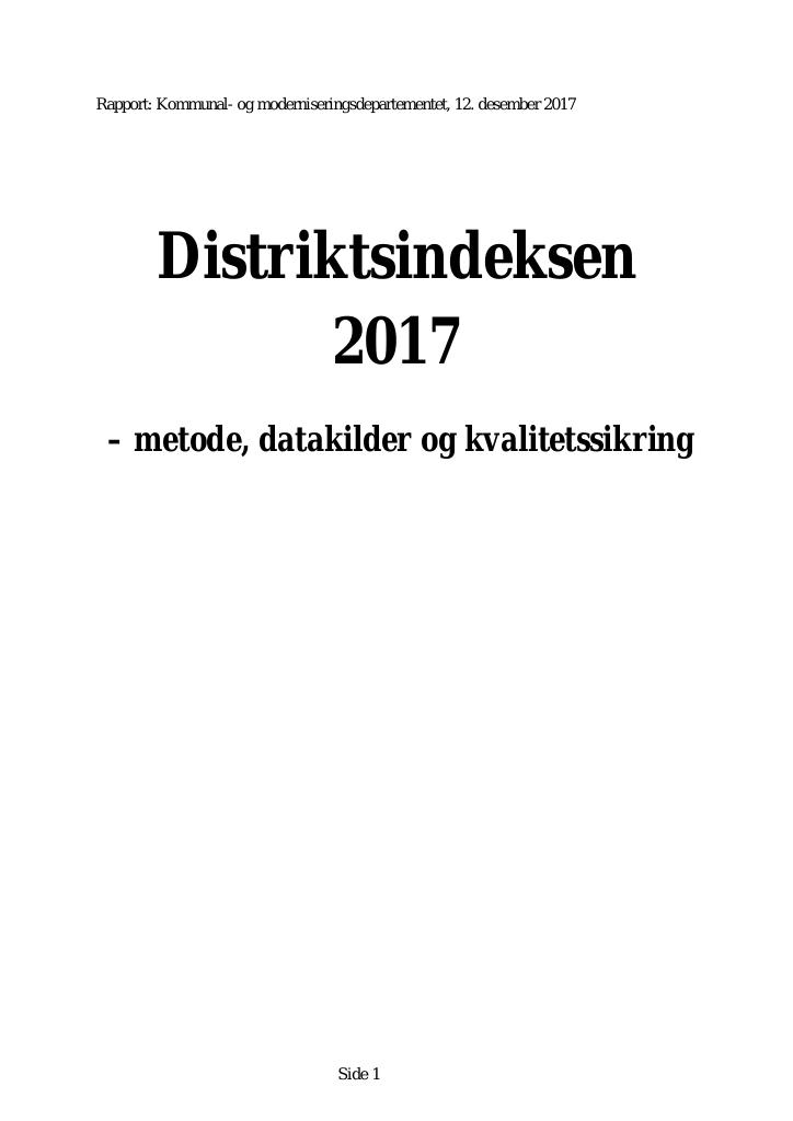 Forsiden av dokumentet Distriktsindeksen 2017