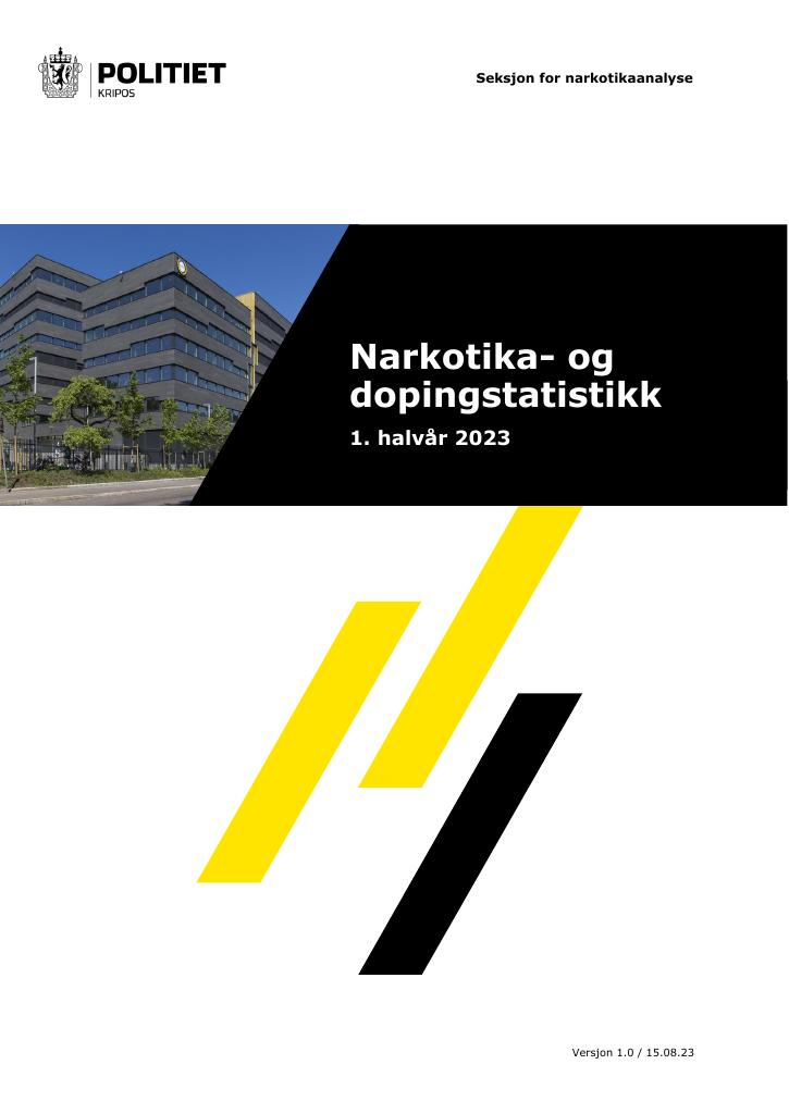 Forsiden av dokumentet Narkotika- og dopingstatistikk 1. halvår 2023