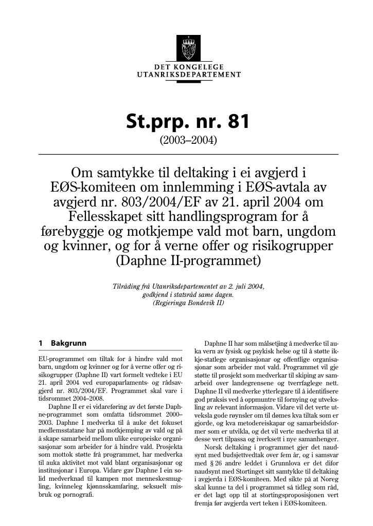 Forsiden av dokumentet St.prp. nr. 81 (2003-2004)