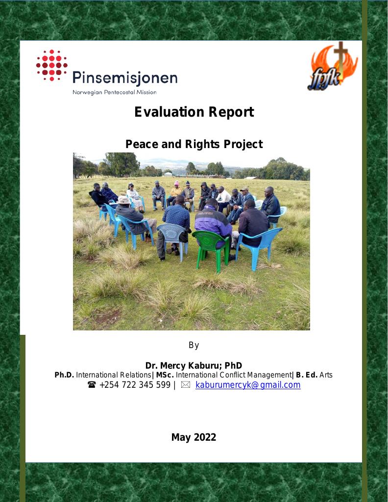 Forsiden av dokumentet Evaluation Report, Peace and Rights Project