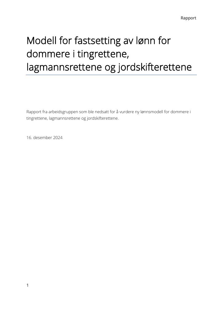 Forsiden av dokumentet Modell for fastsetting av lønn for dommere i tingrettene, lagmannsrettene og jordskifterettene