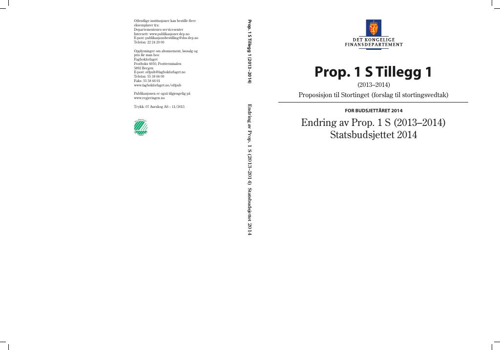 Forsiden av dokumentet Prop. 1 S Tillegg 1 (2013–2014)