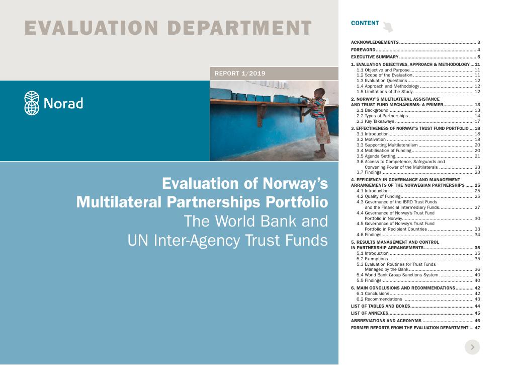 Forsiden av dokumentet Evaluation of Norway’s Multilateral Partnerships Portfolio