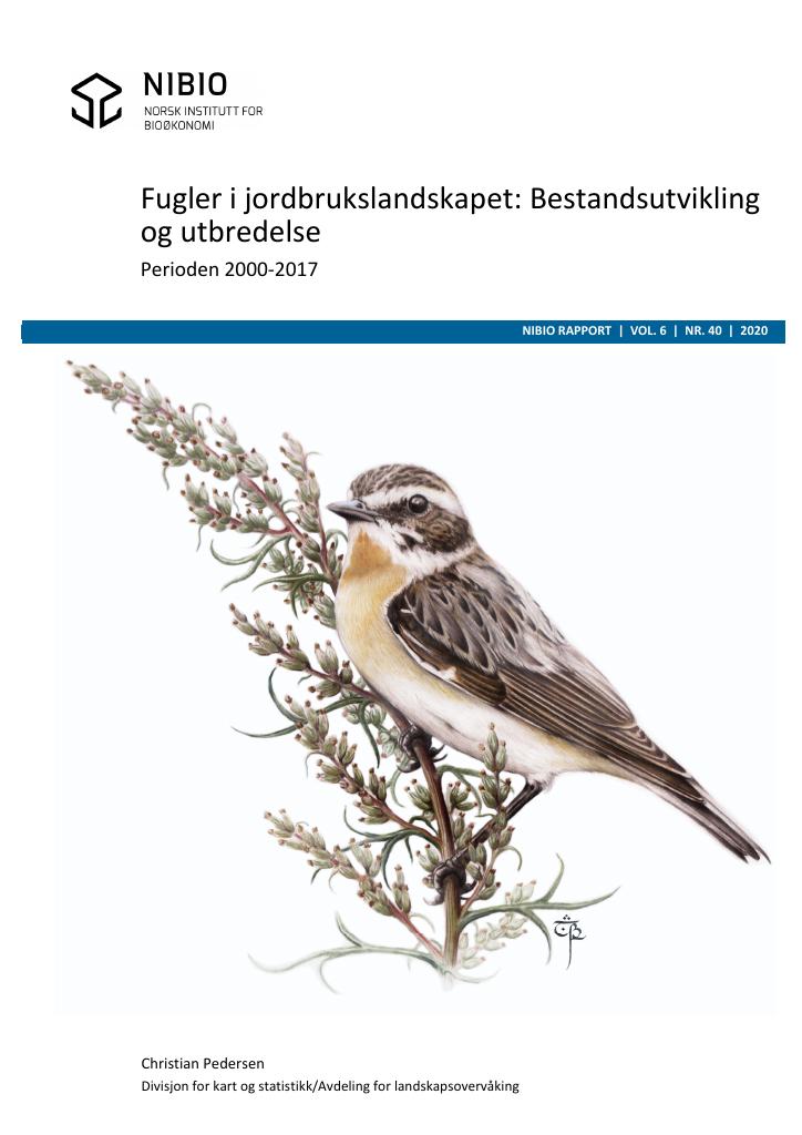 Forsiden av dokumentet Fugler i jordbrukslandskapet: Bestandsutvikling og utbredelse. Perioden 2000-2017.