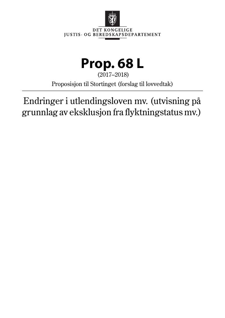 Forsiden av dokumentet Prop. 68 L (2017–2018)