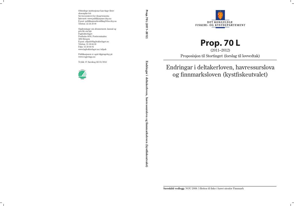 Forsiden av dokumentet Prop. 70 L (2011–2012)