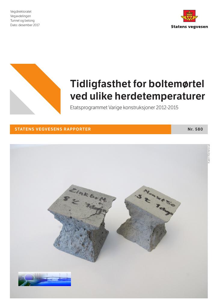 Forsiden av dokumentet Tidligfasthet for boltemørtel ved ulike herdetemperaturer