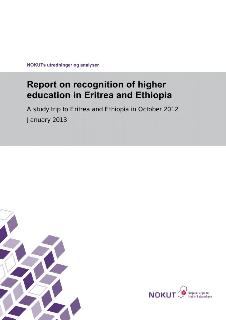 Forsiden av dokumentet Report on recognition of higher education in Eritrea and Ethiopia