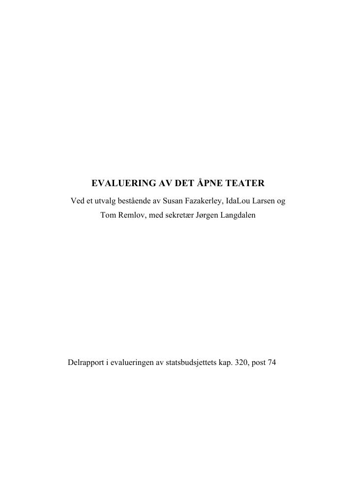 Forsiden av dokumentet Evaluering av Det Åpne Teater