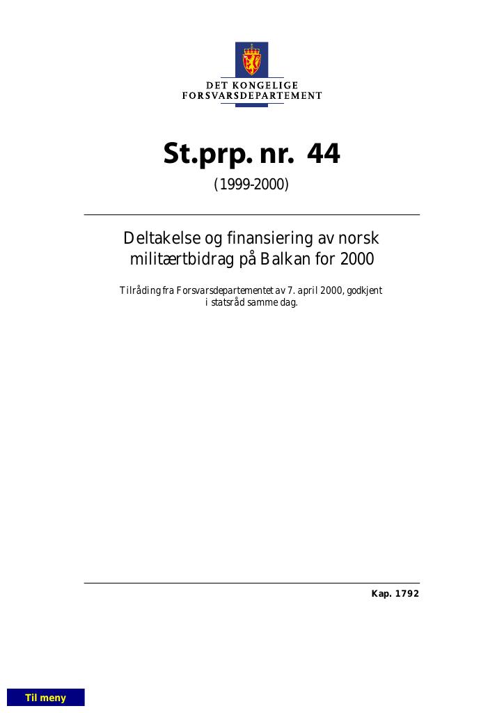 Forsiden av dokumentet St.prp. nr. 44 (1999-2000)