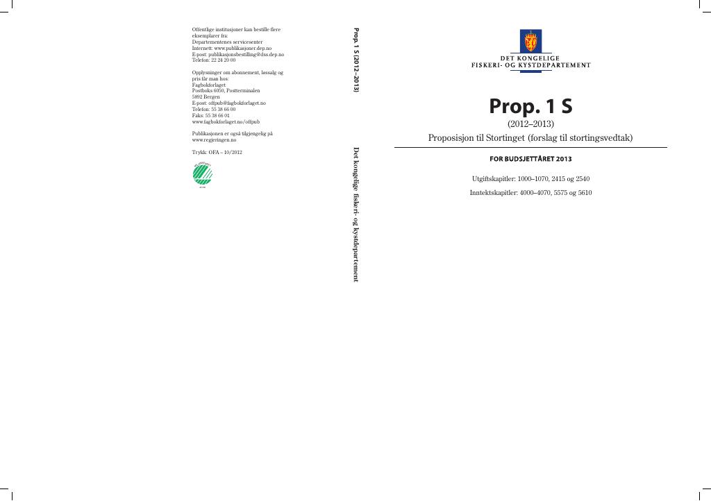 Forsiden av dokumentet Prop. 1 S (2012–2013)