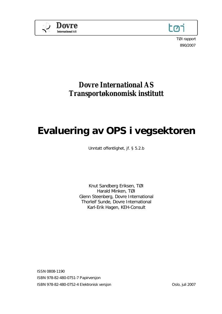 Forsiden av dokumentet Evaluering av OPS i vegsektoren
