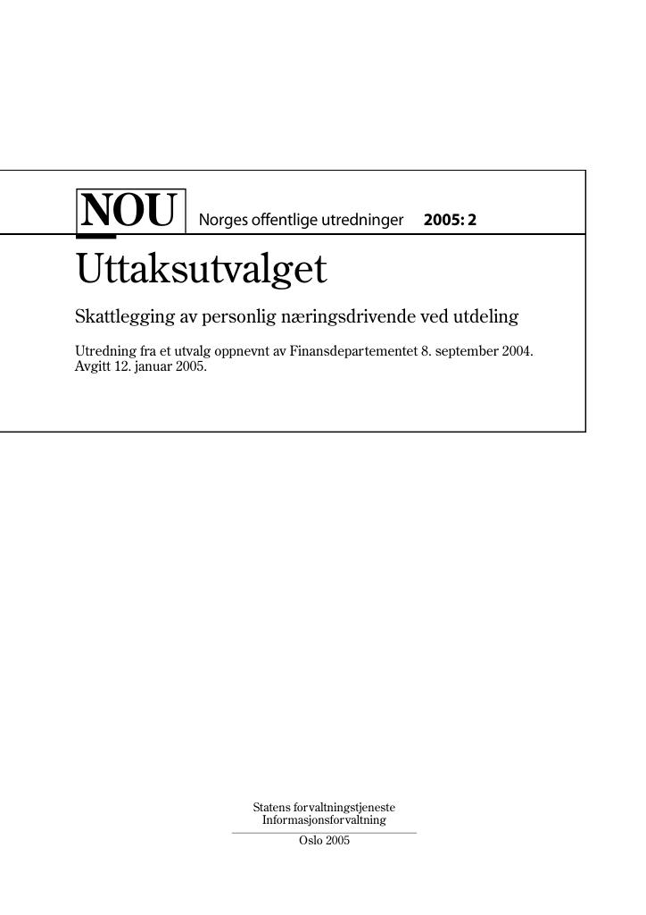 Forsiden av dokumentet NOU 2005: 02 - Uttaksutvalget