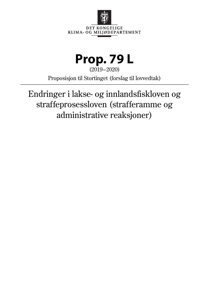 Forsiden av dokumentet Prop. 79 L (2019–2020)