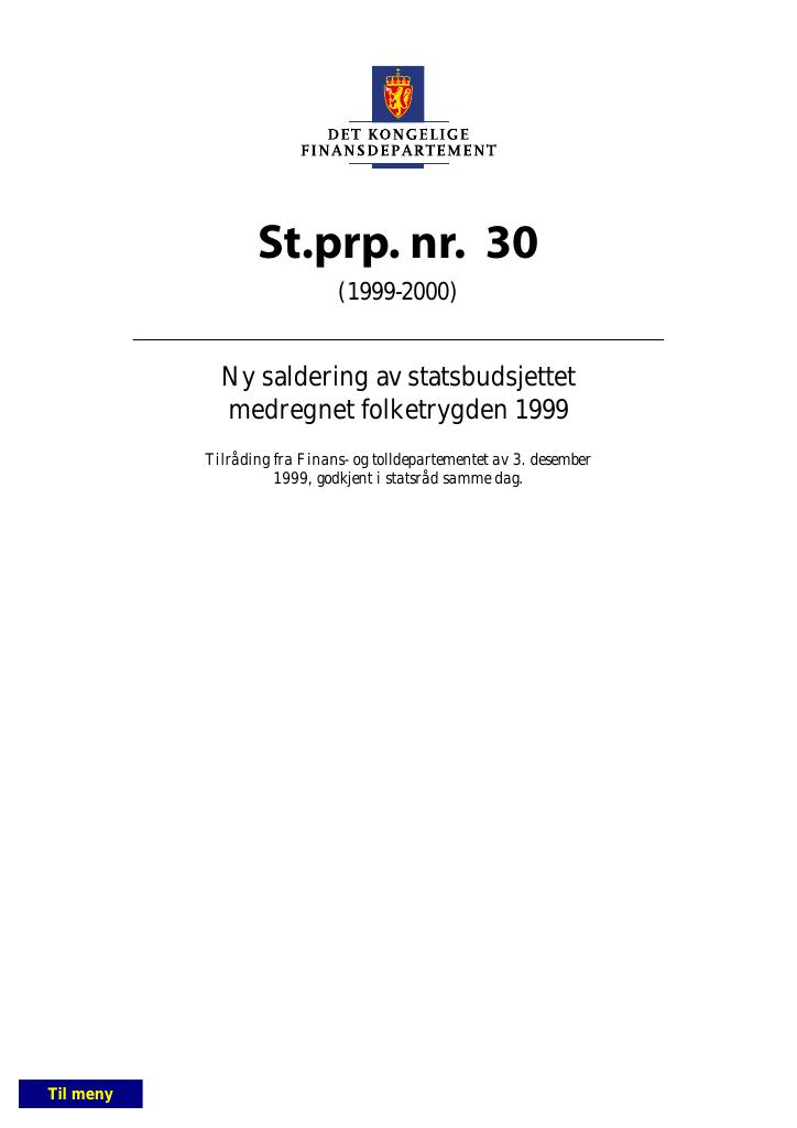 Forsiden av dokumentet St.prp. nr. 30 (1999-2000)