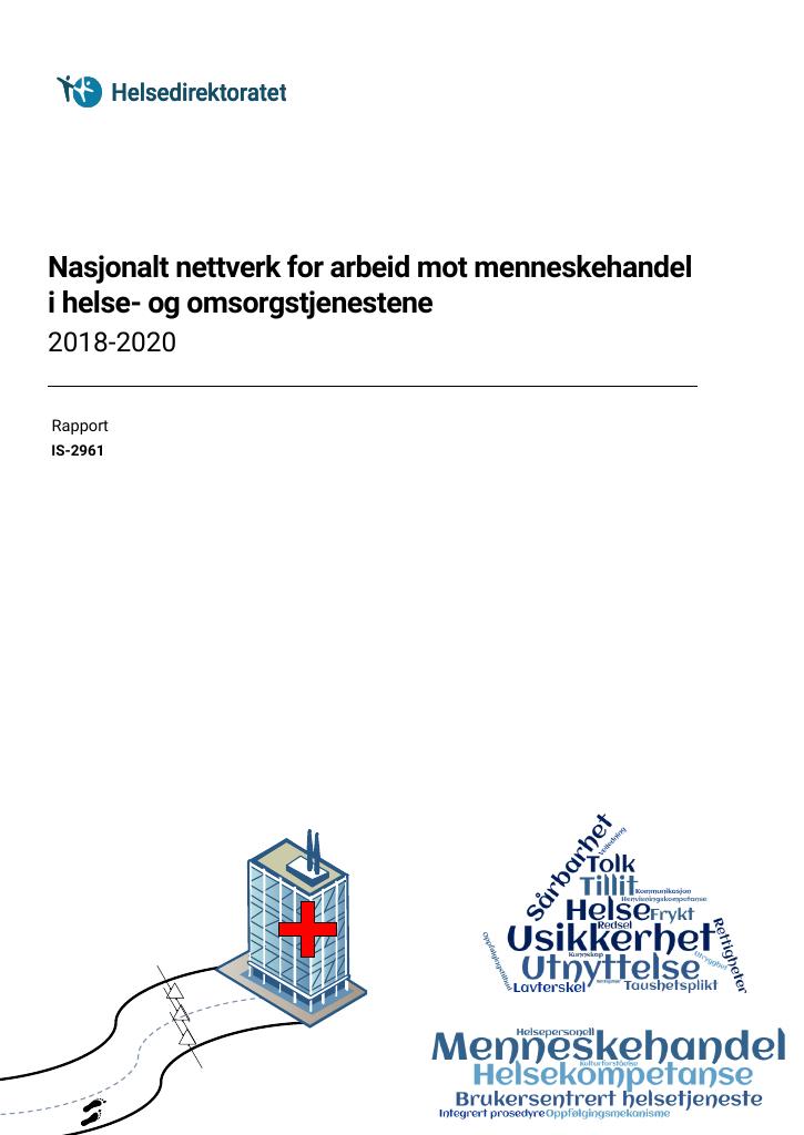Forsiden av dokumentet Nasjonalt nettverk for arbeid mot menneskehandel i helse- og omsorgstjenestene 2018 - 2020