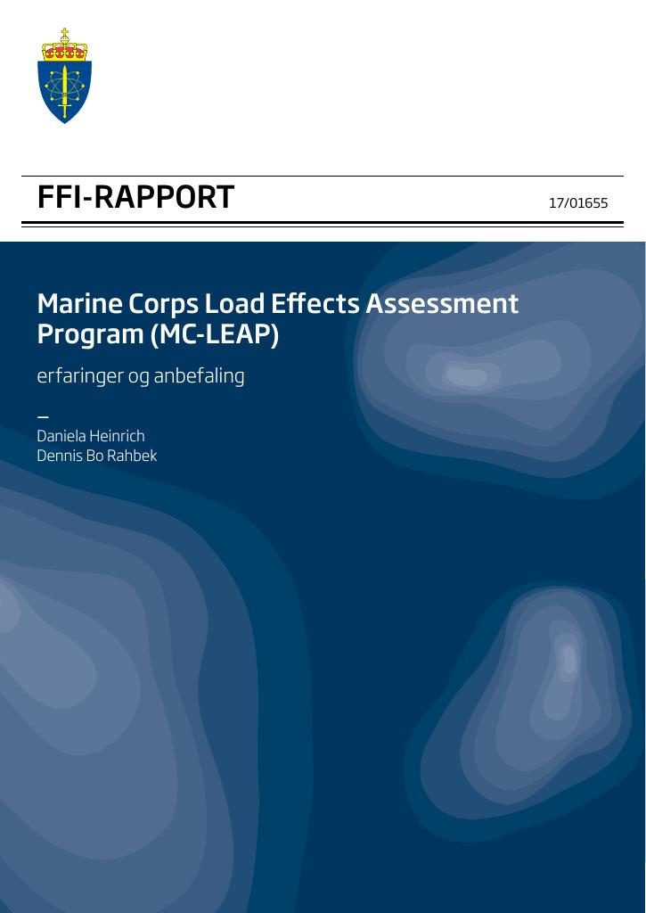 Forsiden av dokumentet Marine Corps Load Effects Assessment Program (MC-LEAP) : erfaringer og anbefaling