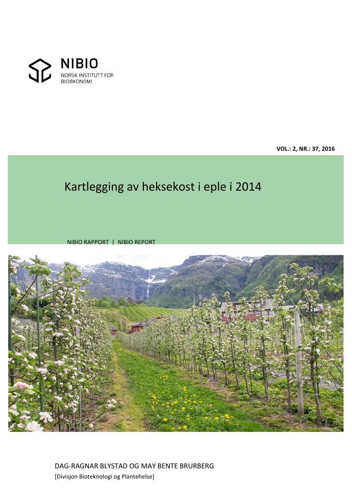 Forsiden av dokumentet Kartlegging av heksekost i eple i 2014