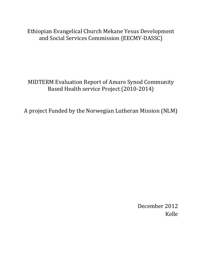 Forsiden av dokumentet Midterm Evaluation Report 2012; Amaro Synod - Community Based Health Service Project (AS-CBHSP)