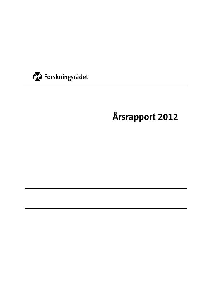Forsiden av dokumentet Årsrapport 2012 - Forskningsrådet