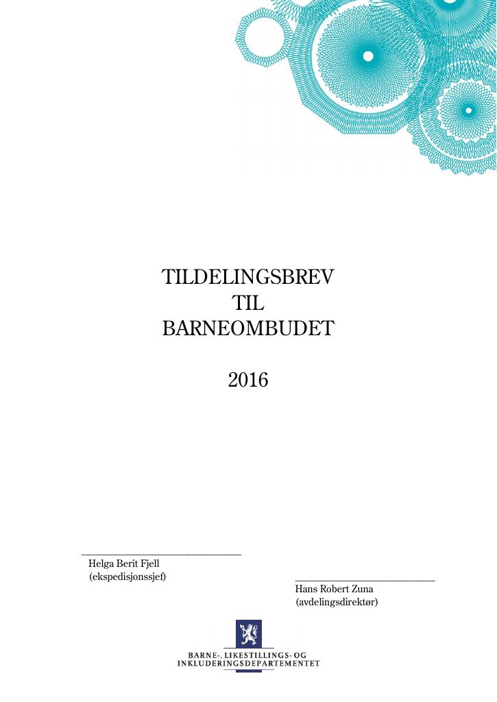 Forsiden av dokumentet Tildelingsbrev 2016