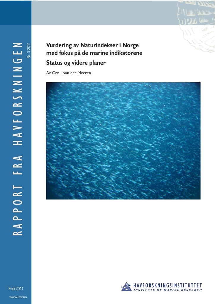 Forsiden av dokumentet Vurdering av Naturindekser i Norge med fokus på de marine indikatorene