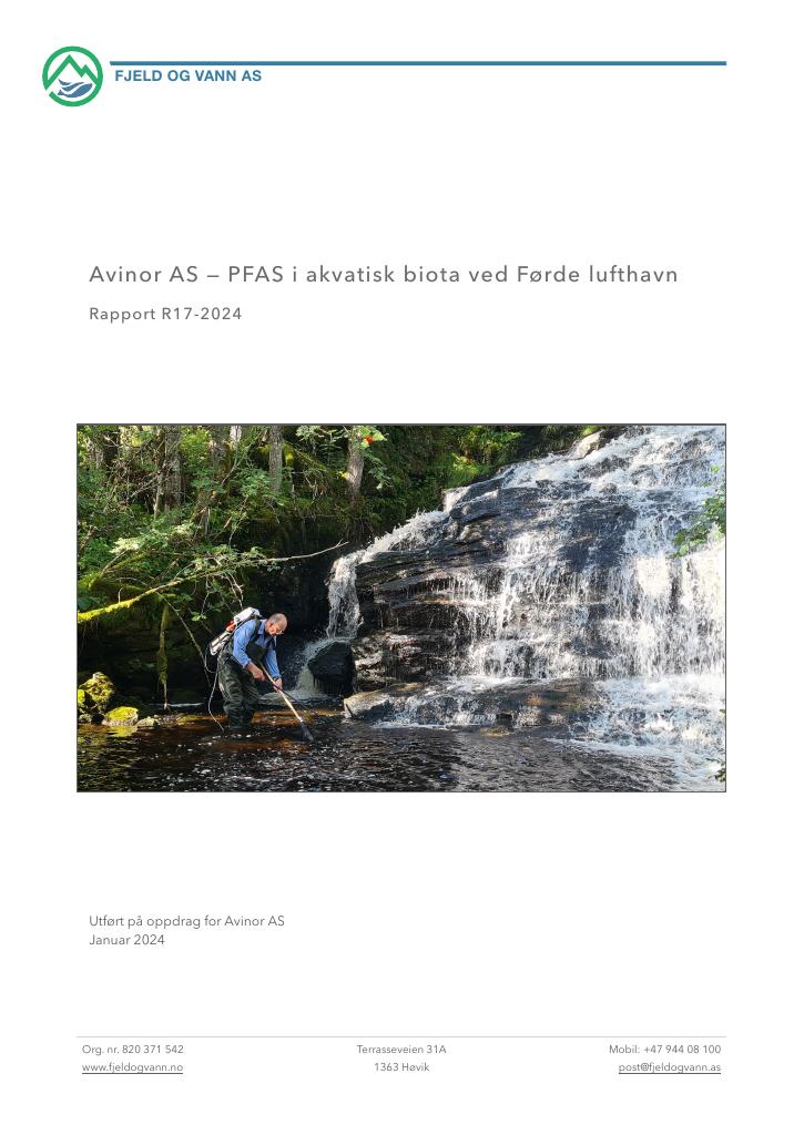 Forsiden av dokumentet Avinor AS — PFAS i akvatisk biota ved Førde lufthavn : Rapport R17-2024