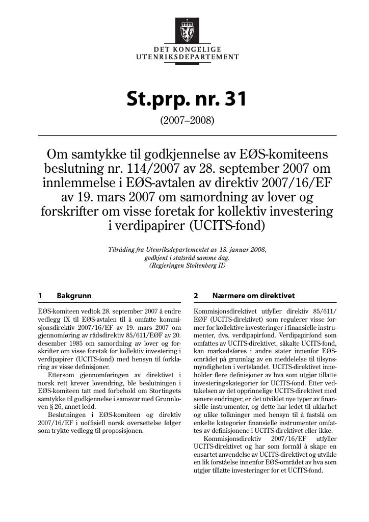 Forsiden av dokumentet St.prp. nr. 31 (2007-2008)