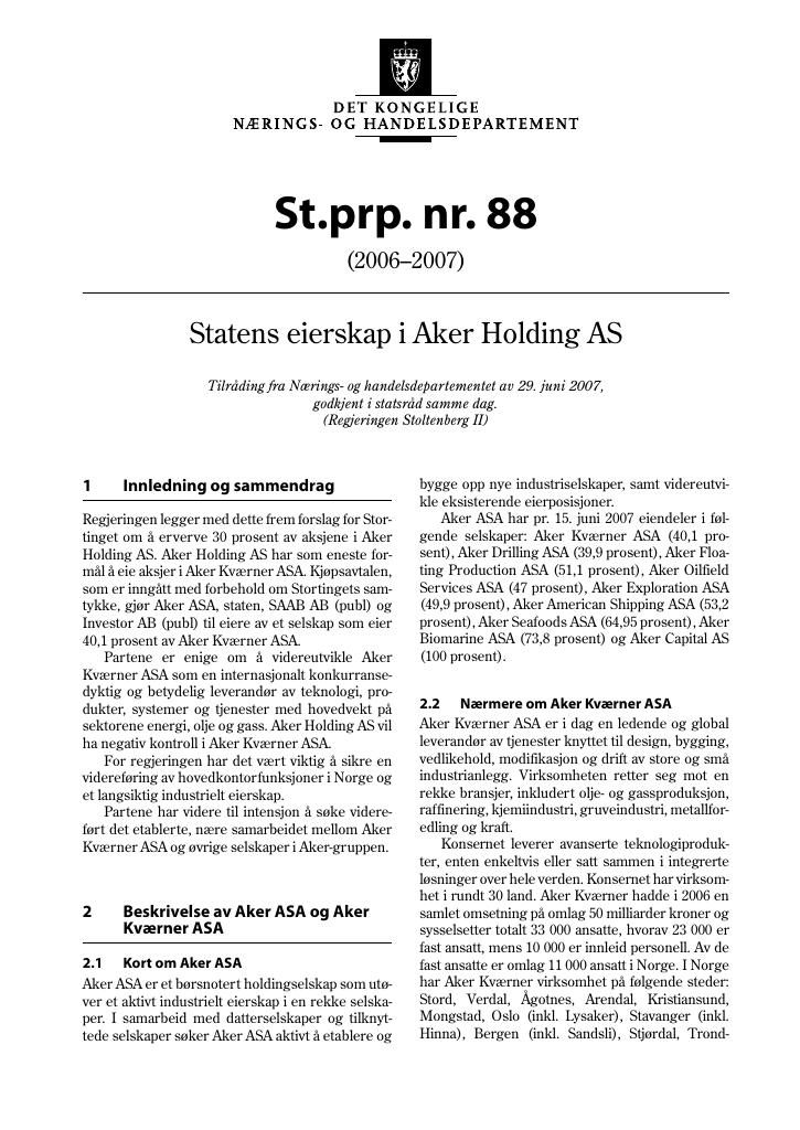 Forsiden av dokumentet St.prp. nr. 88 (2006-2007)