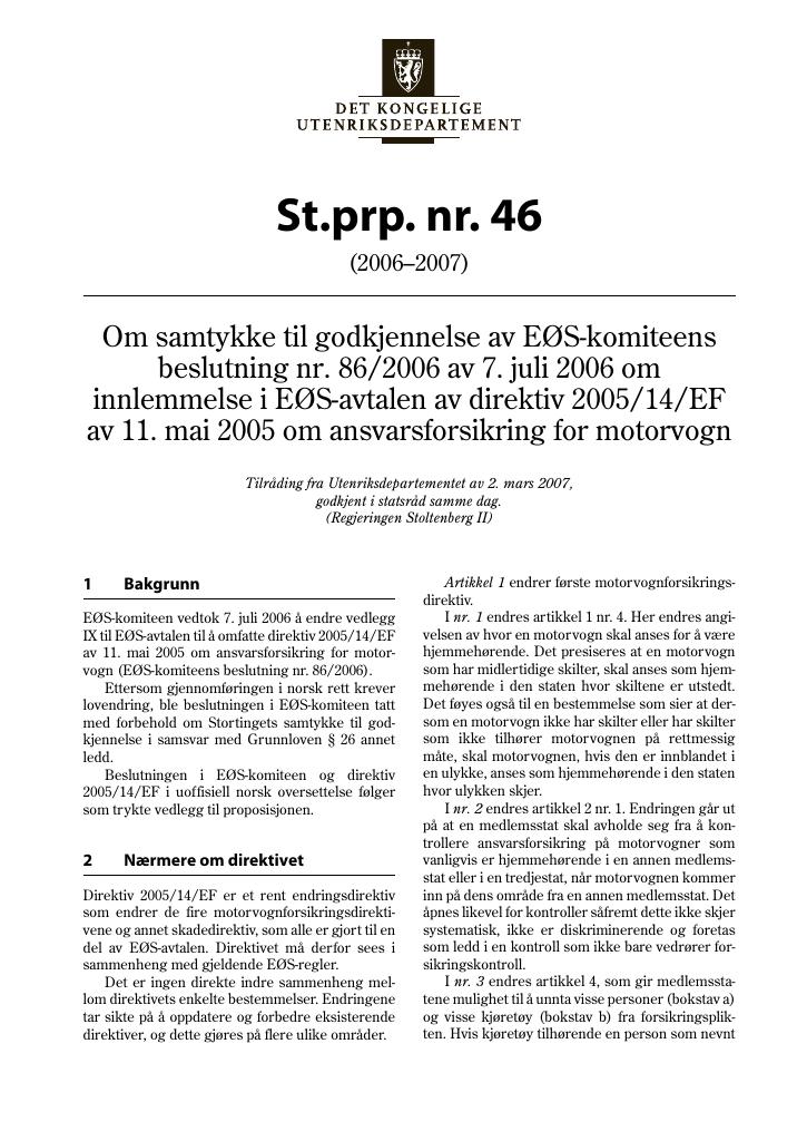 Forsiden av dokumentet St.prp. nr. 46 (2006-2007)
