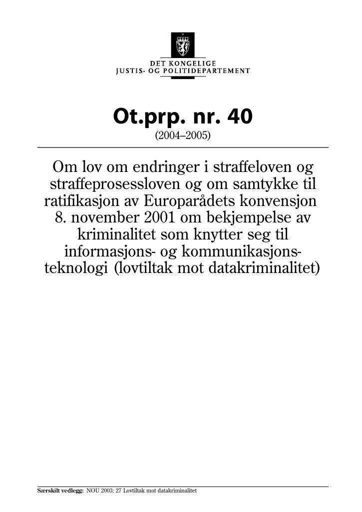 Forsiden av dokumentet Ot.prp. nr. 40 (2004-2005)