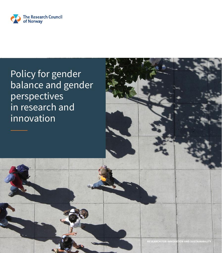 Forsiden av dokumentet Policy for gender balance and gender perspectives in research and innovation