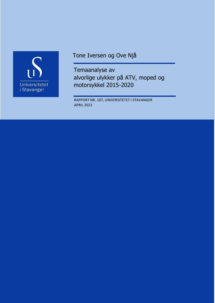 Forsiden av dokumentet Temaanalyse av alvorlige ulykker på ATV, moped og motorsykkel 2015-2020