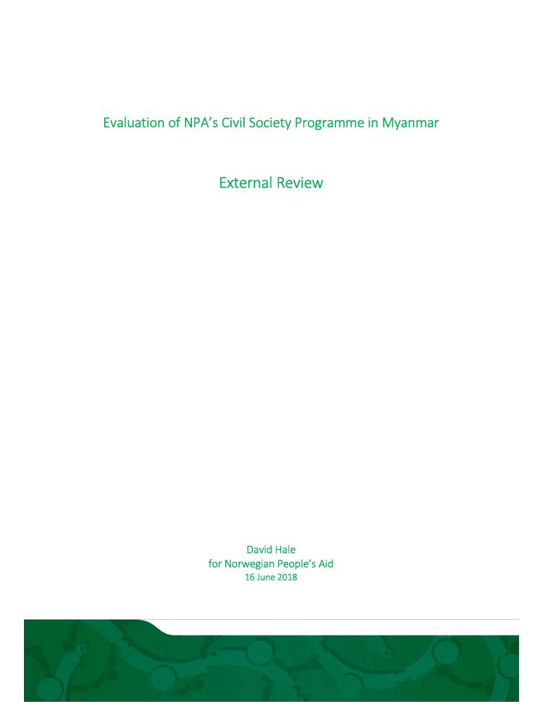 Forsiden av dokumentet Evaluation of NPAs Civil Society Programme in Myanmar