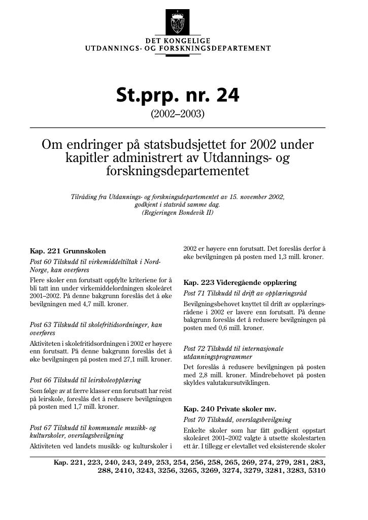 Forsiden av dokumentet St.prp. nr. 24 (2002-2003)