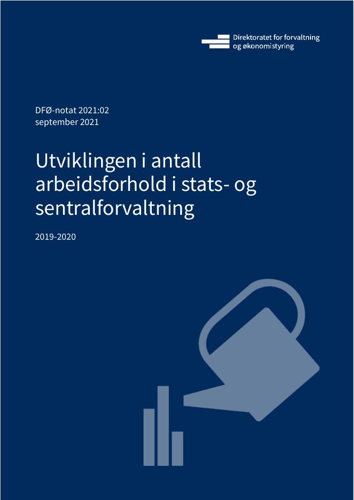 Forsiden av dokumentet Utviklingen i antall arbeidsforhold i stats- og sentralforvaltning