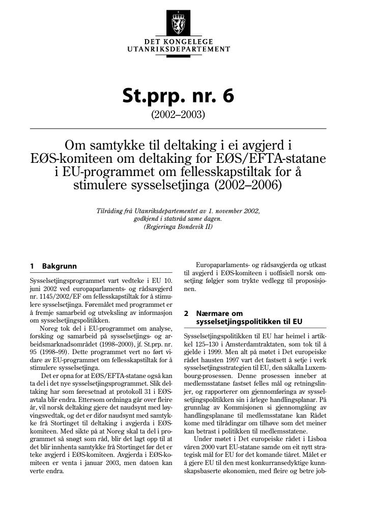 Forsiden av dokumentet St.prp. nr. 6 (2002-2003)