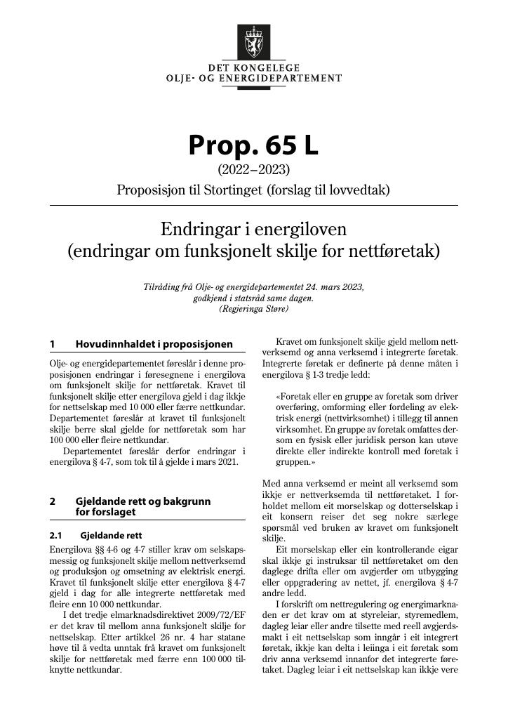 Forsiden av dokumentet Prop. 65 L (2022–2023)