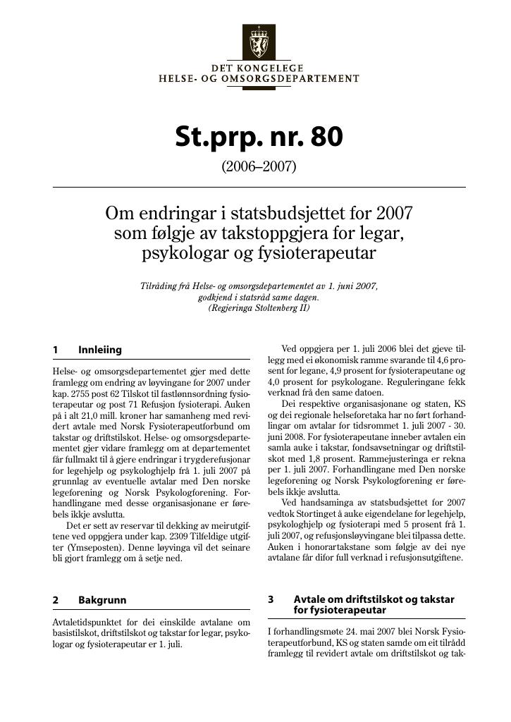 Forsiden av dokumentet St.prp. nr. 80 (2006-2007)