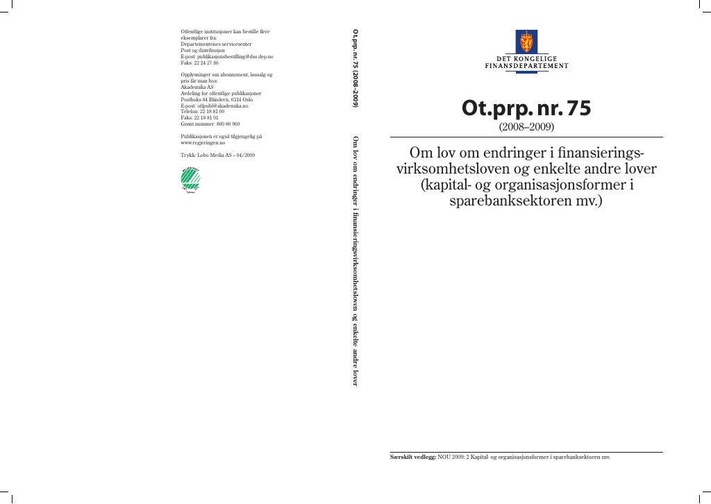 Forsiden av dokumentet Ot.prp. nr. 75 (2008-2009)