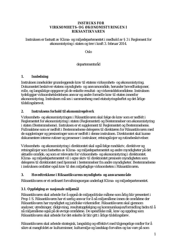 Forsiden av dokumentet Instruks Riksantikvaren 2014
