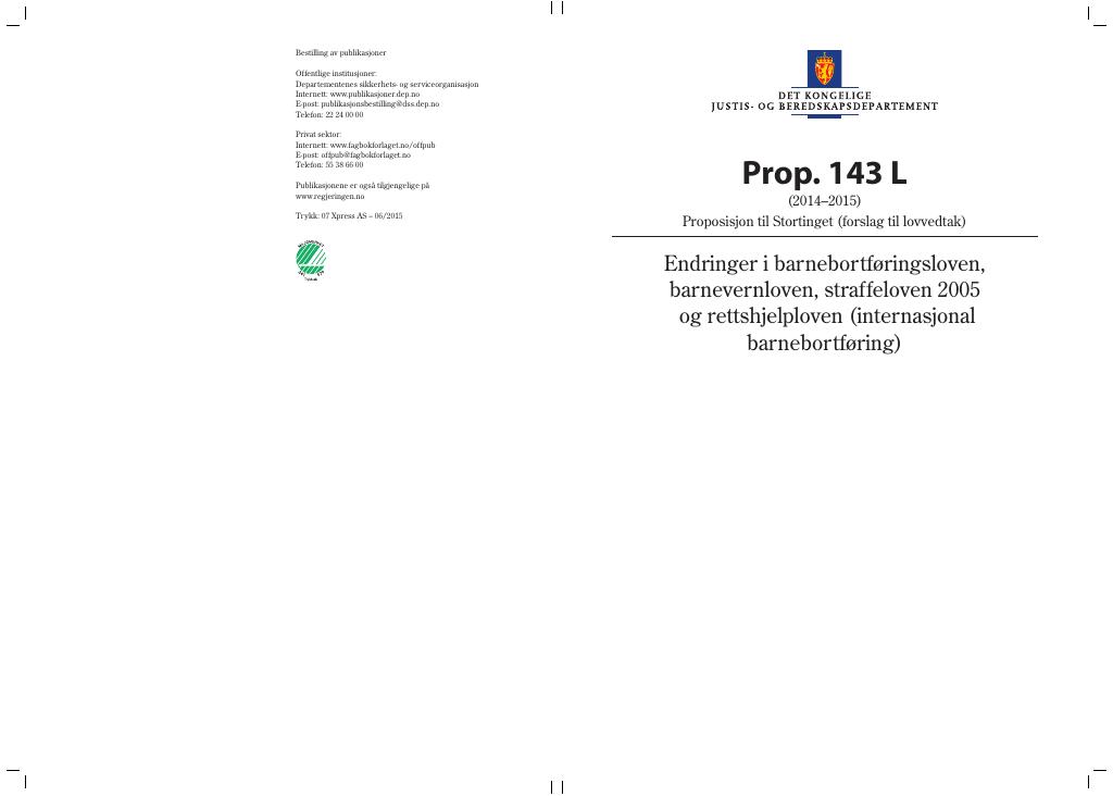 Forsiden av dokumentet Prop. 143 L (2014–2015)