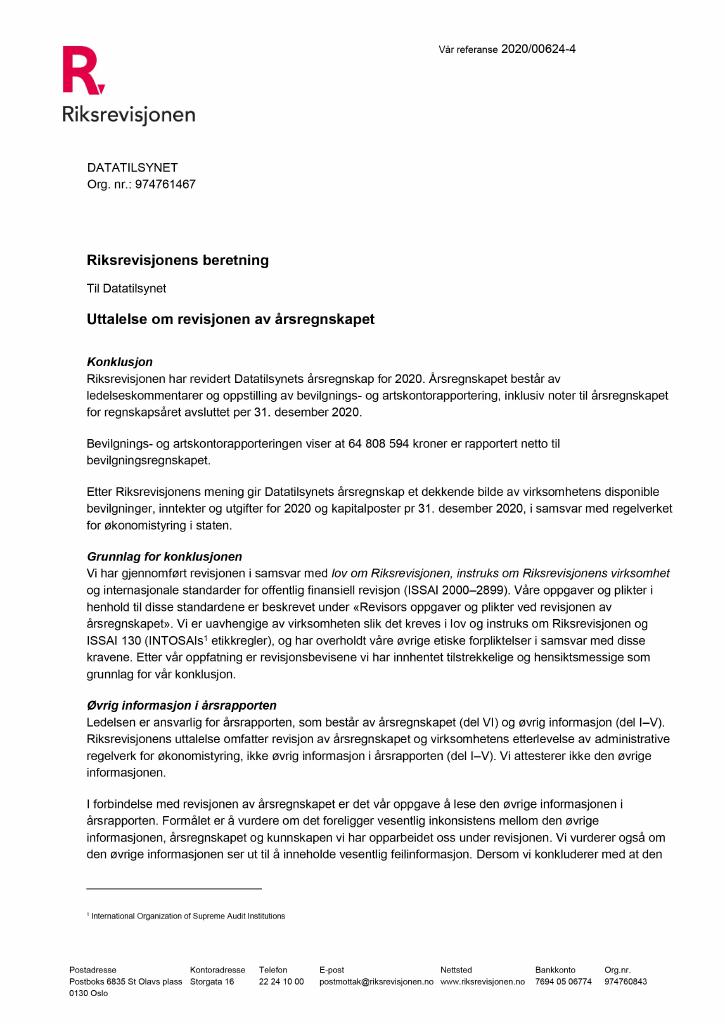 Forsiden av dokumentet Revisjonsberetning(pdf)