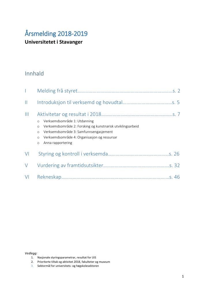 Forsiden av dokumentet Årsrapport Universitetet i Stavanger 2018